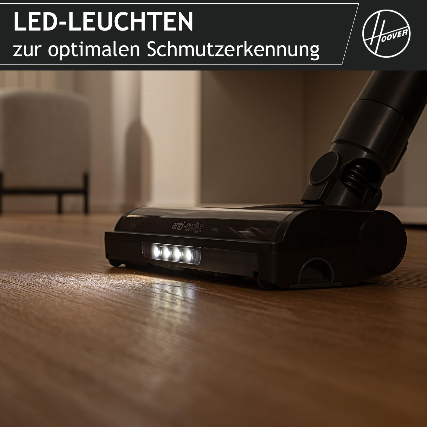 Hoover HF1 Plus [HF1PZ10H] Akku Staubsauger kabellos mit XL Staubbehälter & LED, bis zu 45min Laufzeit, für alle Bodenarten, Anti Twist gegen Haarverwicklung, Akkusauger mit Parkfunktion, 0.7L