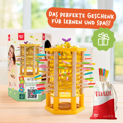 Nene Toys BEEFALL Groß, 4-in-1 Lernspiel mit Bienen, Montessori Spielzeug ab 3 Jahren mit bunten Stäben, Würfeln & Karten - Holzspiel für Jungen & Mädchen 3-9 Jahre - Pädagogisches Familienspiel