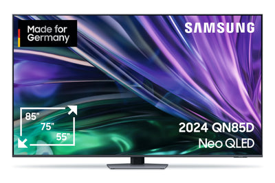Samsung Neo QLED 4K QN85D Fernseher 55 Zoll, Samsung TV mit Neural Quantum 4K AI Gen2 Prozessor, Quantum-Matrix-Technologie, AI 4K Upscaling, Smart TV, KI TV, GQ55QN85DBTXZG, Deutsches Modell [2024]