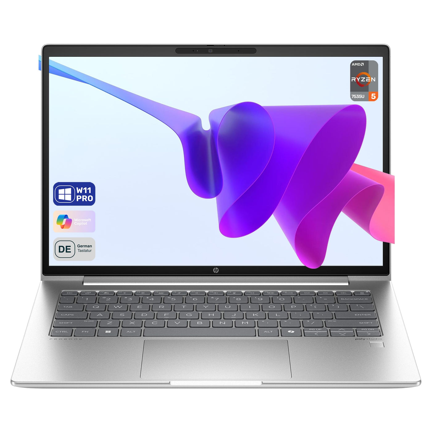 HP ProBook 445 G11 Laptop, AMD Ryzen 5 7535U, 32 GB DDR5 RAM, 2 TB PCIe SSD, 14" WUXGA Display, AMD Radeon 660M, QWERTZ Tastatur, Windows 11 Pro, Silver