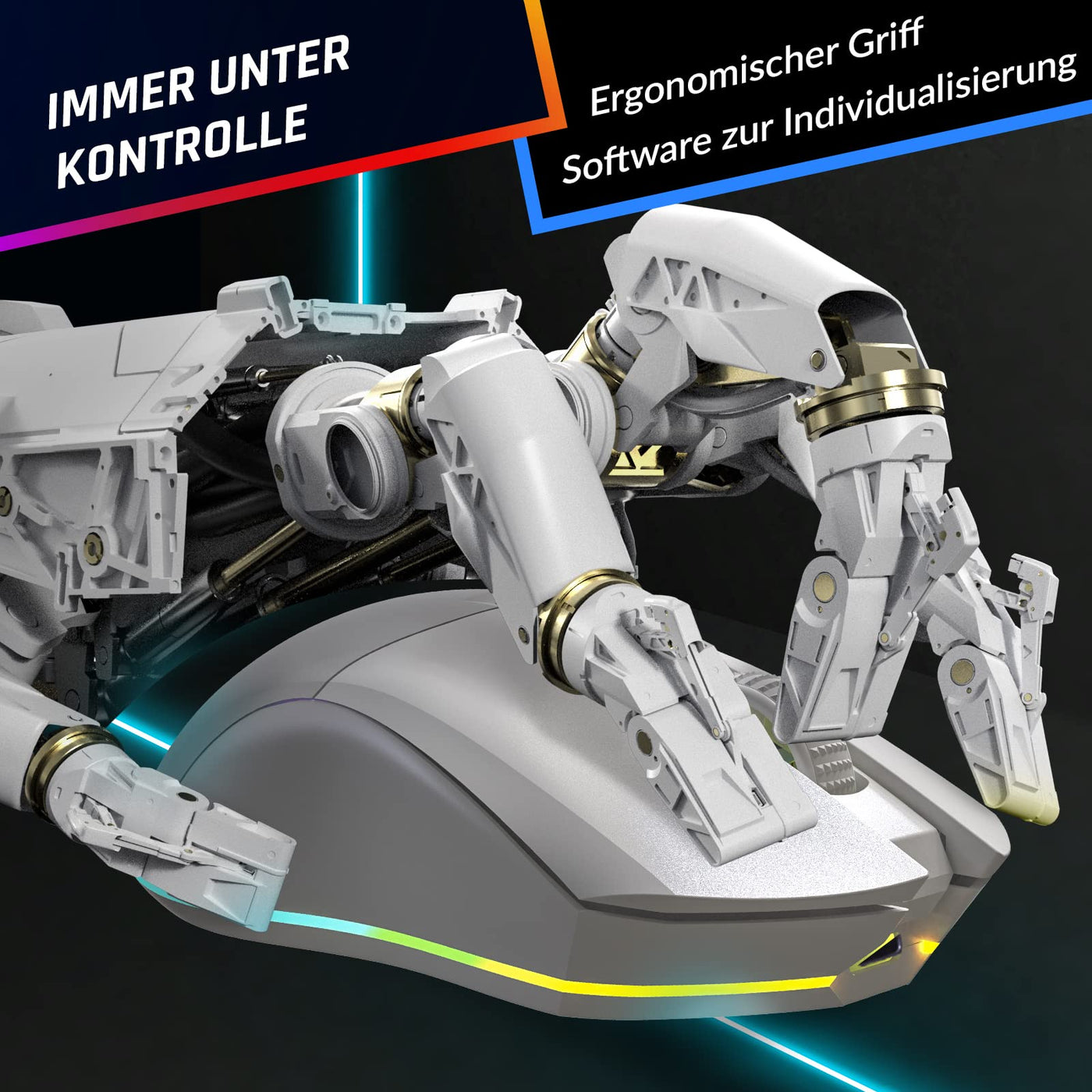 KLIM Blaze Pro – Gaming-Maus, kabellos, RGB wiederaufladbar, mit Ladestation – Neuheit 2024 – Hochpräziser Sensor mit Langer Akkulaufzeit – 6000 DPI – kabelgebundene und kabellose Maus – Weiß