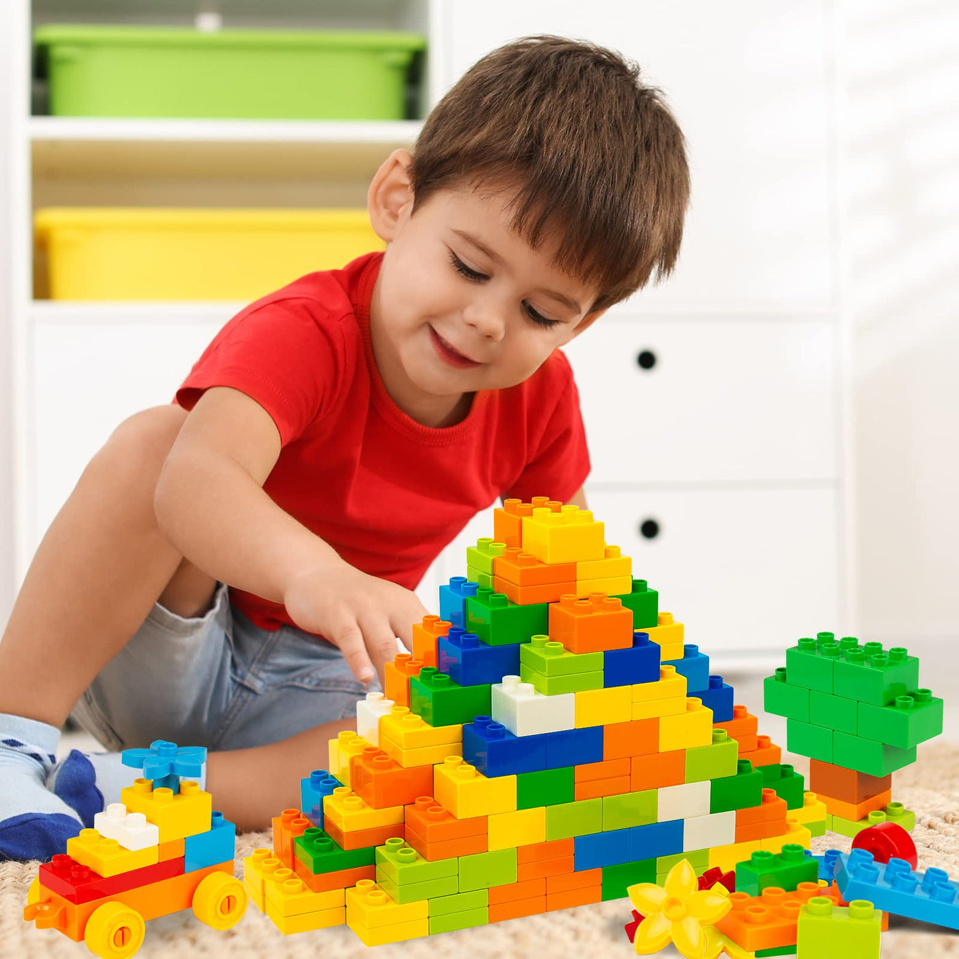 Hiume Groß Bausteine, 240 Stück Steinebox , Kompatibel mit duplo Steinen und Allen Großen Marken, STEM Spielzeug ab 2 3 4 5 Jahre, Kreatives Lernspielzeug für Jungen und Mädchen