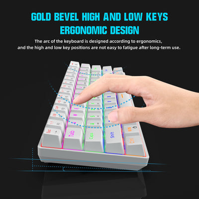 Snpurdiri 60% kabelgebundene Mechanische Gaming Tastatur, Anti-Ghosting 61 Tasten, RGB-Hintergrundbeleuchtung, Ultrakompakter Blauer Schalter, Doppelfuß, Weiß
