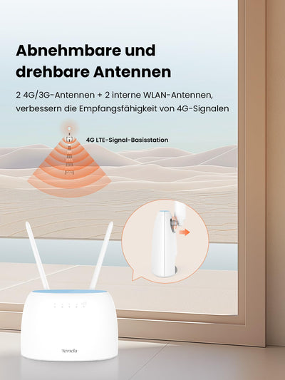 Tenda 4G09 4G LTE WLAN Router für SIM Karten (CAT6 AC1200 Dualband 2,4GHz: 300Mbit/s+5GHz: 867Mbit/s, 150 Mbit/s im Download) 2-Gigabit-Port, Plug & Play, 2 Abnehmbare Antennen, MU-MIMO, IPv6, Weiß