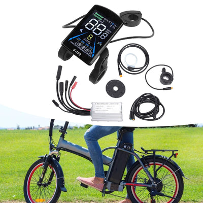 MechKit E-Bike Motor Controller Kit, 36V 48V 250W 350W 15A Motor Controller S100 Farb LCD Anzeigefeld Daumengas Power Assist Sensor und 2 in 1 Anschlusskabel für Elektrofahrrad Elektroroller