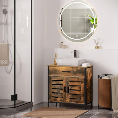 EUGAD Waschbeckenunterschrank, Badezimmer Unterschrank Waschbecken, Badezimmerschrank mit Schublade, 2 Türen, verstellbare Ablage, freistehend, 60x60x30 cm, Rustikles Braun