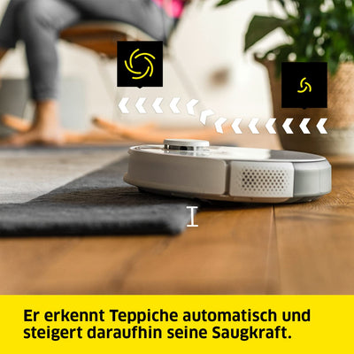 Kärcher Saugroboter RCV 5 mit Wischfunktion, App-Steuerung, LiDAR-Laser-Navigation, Dual-Laser und KI, Kartierung, Raum- und Hinderniserkennung, 5000 Pa, 120 min Laufzeit, für Hartböden und Teppiche