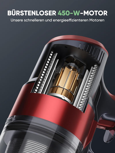 SunSare Akku Staubsauger 450W/40000PA,Staubsauger Kabellos Bis zu 55Mins Laufzeit mit LED Display Leichter Antiverwicklung Akkusauger, Super Leise akkustaubsauger für Hartböden Teppiche Tierhaare