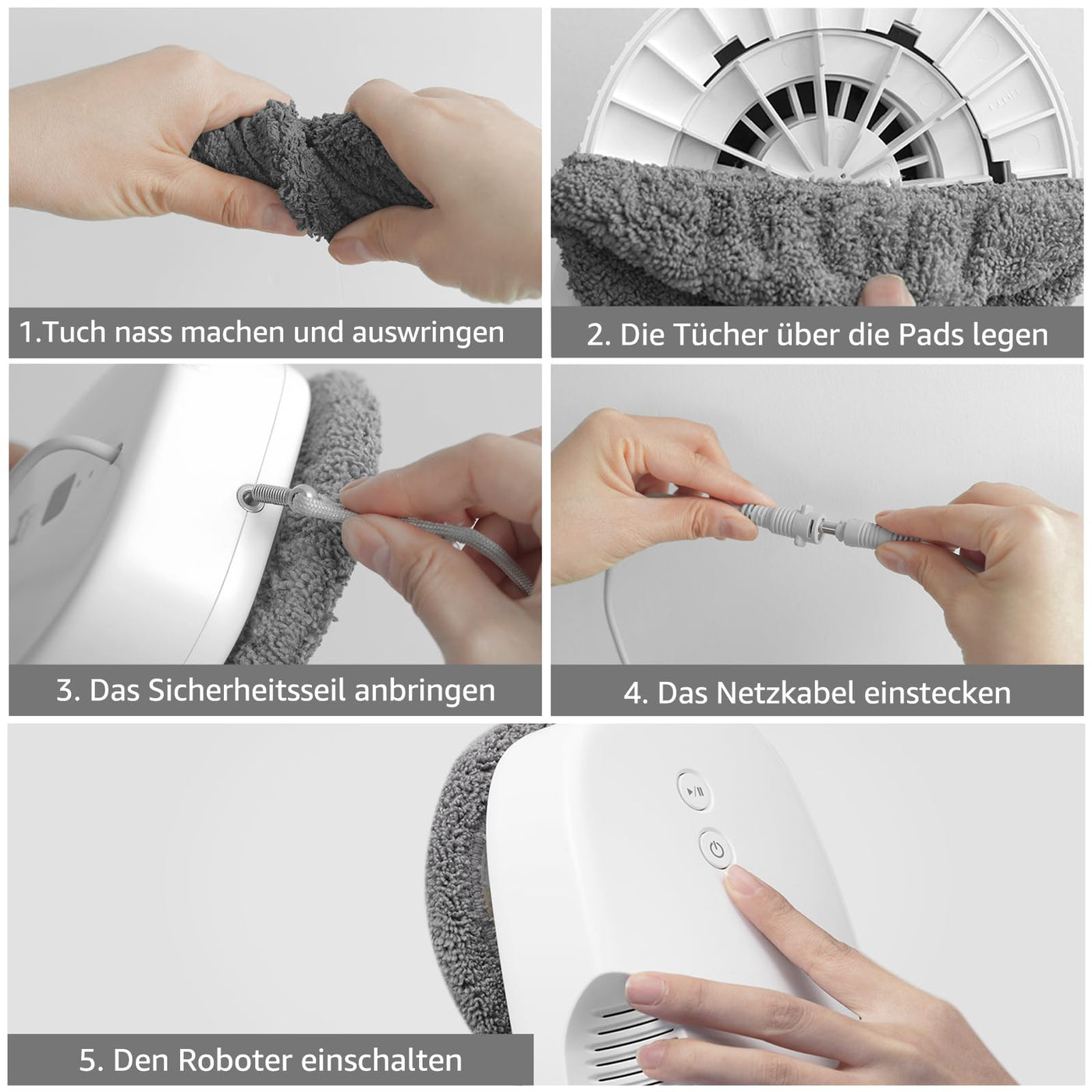 HUTT DDC55 Fensterputzroboter, Fensterputzer Elektrisch, Automatischer Fensterroboter, Fensterreiniger Roboter Fernbedienun, für Innenaußenfenster, Glas, Fliesen, 12x Stück Lappen