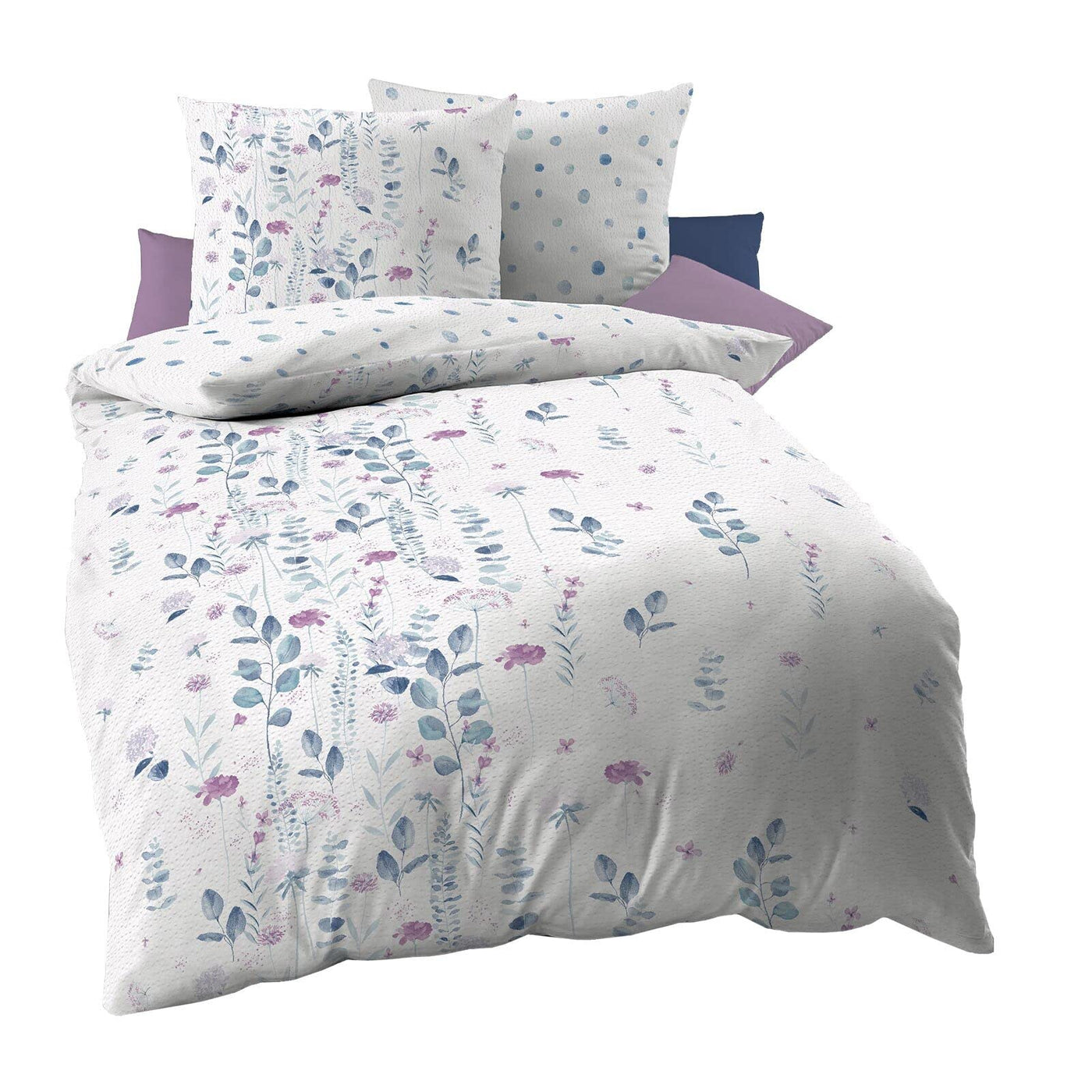 Kaeppel Seersucker Bettwäsche Eucalyptus Saphir 160x210 cm + 65x100 cm