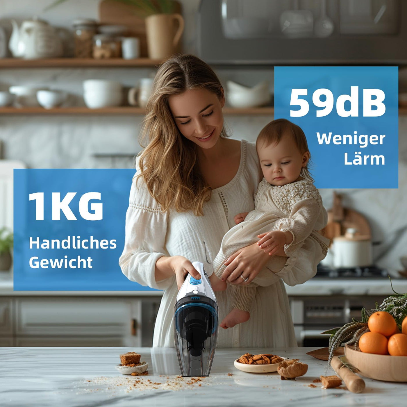 Anktel Handstaubsauger Testsieger 9000Pa mit LED Beleuchtung Handstaubsauger Akku Kabellos Nass&Trocken Handsauger mit Waschbar HEPA-Filter Beutellos per Auto, Haus -PowerClean 2400-