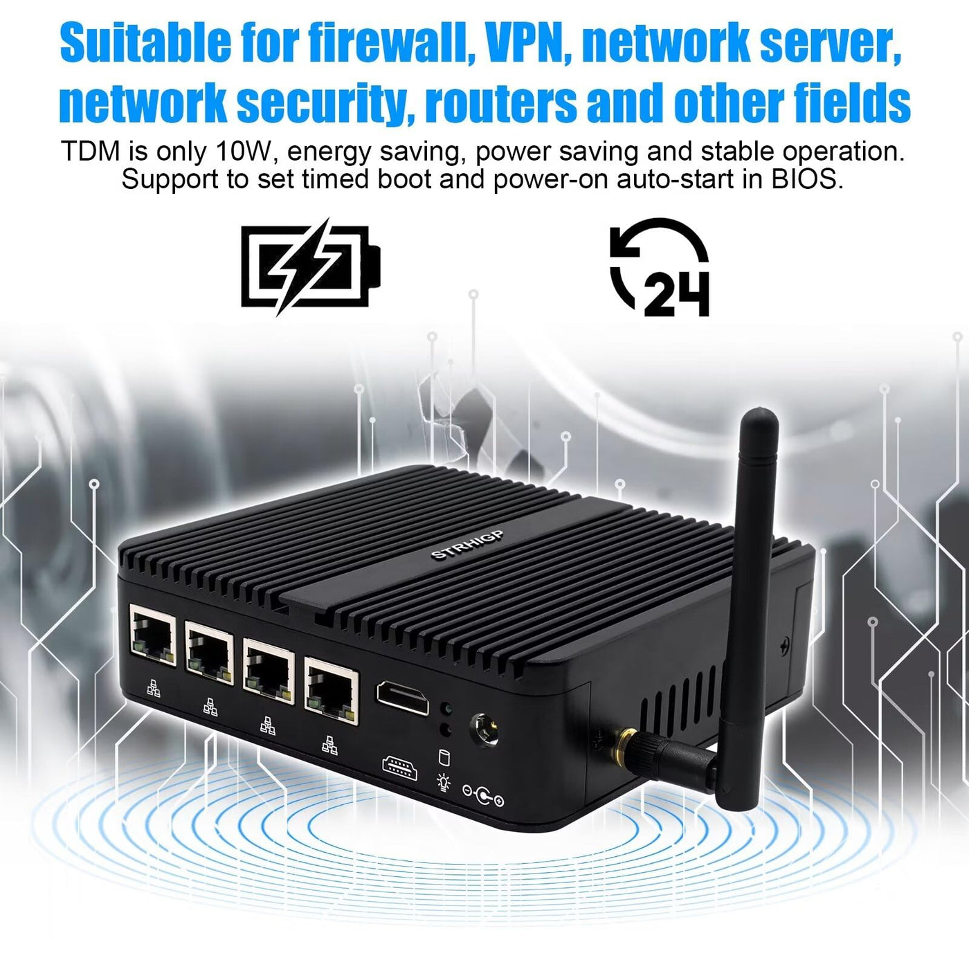 STRHIGP Firewall Mini PC OPNsense Appliance Celeron J4125 4 * 2.5GbE Ethernet LAN, 8GB DDR4 128GB SSD, VPN Router Hardware AES-NI Fanless Computer, HD, COM, 6USB, SIM Slot Home IT Industry