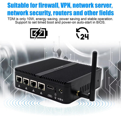 STRHIGP Firewall Mini PC OPNsense Appliance Celeron J4125 4 * 2.5GbE Ethernet LAN, 8GB DDR4 128GB SSD, VPN Router Hardware AES-NI Fanless Computer, HD, COM, 6USB, SIM Slot Home IT Industry