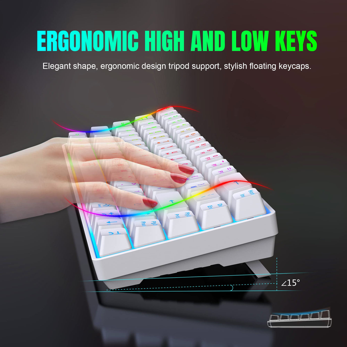 Snpurdiri 60% Tastatur Maus Set Kabellos, LED-Beleuchtung, wiederaufladbare 2000mAh Batterie Small Mini 60 Prozent Wireless Gaming Combo, Ergonomisches Design 6D 3200DPI Maus (Weiß)