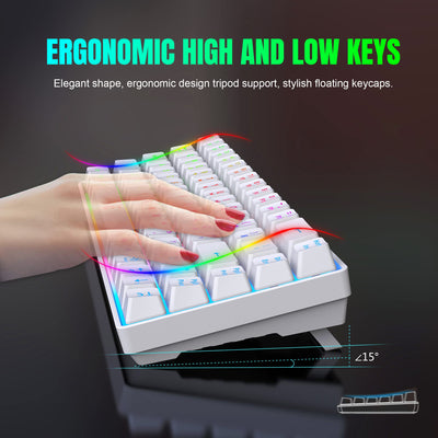 Snpurdiri 60% Tastatur Maus Set Kabellos, LED-Beleuchtung, wiederaufladbare 2000mAh Batterie Small Mini 60 Prozent Wireless Gaming Combo, Ergonomisches Design 6D 3200DPI Maus (Weiß)
