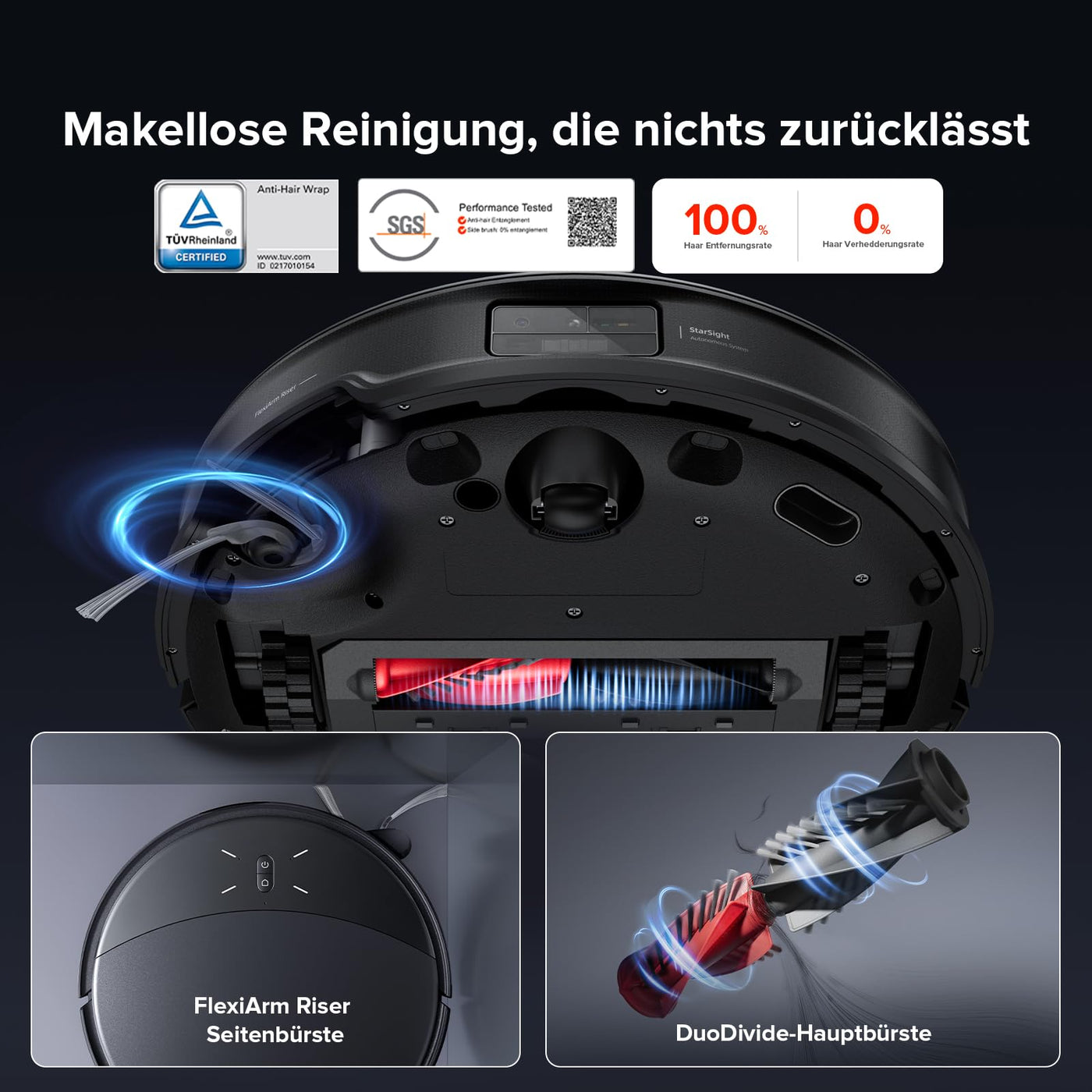 roborock Saros 10R Saugroboter mit Wischfunktion&Hebarem Wischmopp, 7,98cm Ultra-Slim Design, StarSight System 2.0, Zero-Tangle System