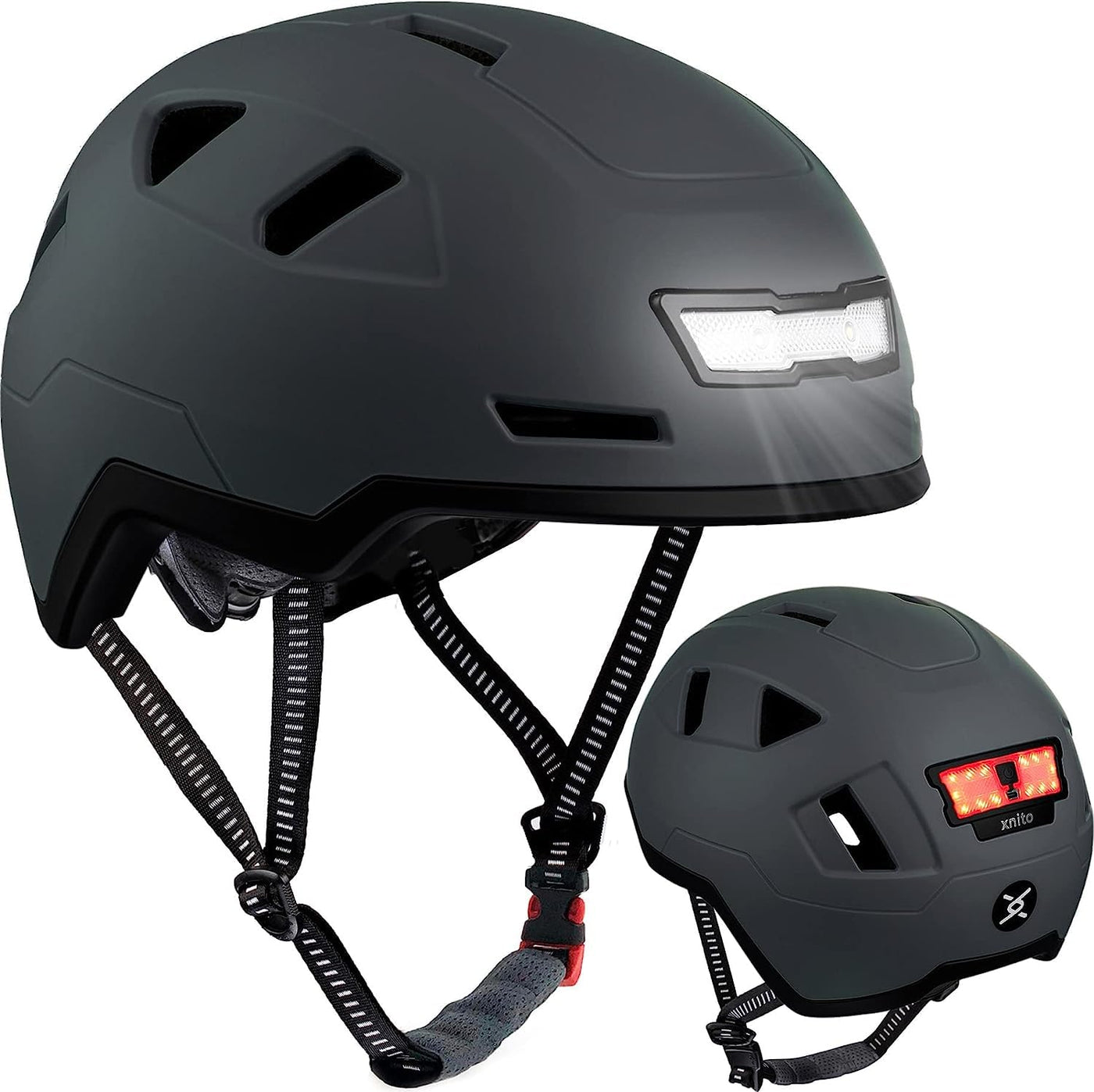 Allround Helm mit LED Beleuchtung: Fahrradhelm mit integriertem Licht: anpassbar, belüftet, leicht | Cityhelm für Herren + Damen: sicher im Stadtverkehr, E-Bike, MTB, Scooter, Skateboard, Roller