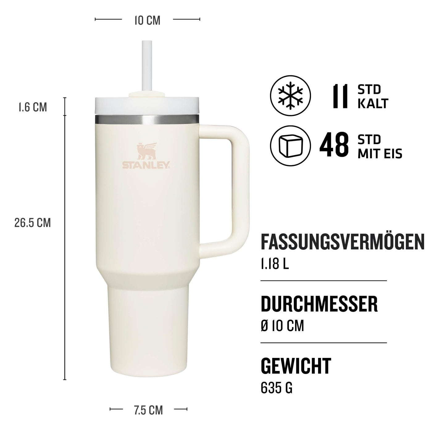 Stanley Quencher H2.0 FlowState Trinkflasche mit Strohhalm 1.2L - Thermobecher Kühlt 11 Stunden - 48 Stunden Eisgekühlt - Spülmaschinenfest - Thermosflasche BPA Frei - Kaffeebecher To Go - Cream