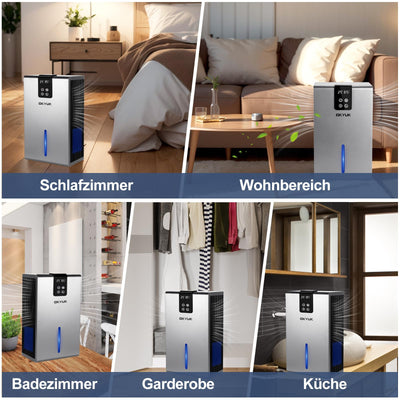 Luftentfeuchter Elektrisch 2700ml, Luftentfeuchter für Zuhause mit automatischer Abschaltung, 7-Farben-LED-Licht, ideal für Wohnmobil, Badezimmer, Schlafzimmer,Keller (Grau)