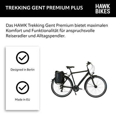 HAWK Trekking Gent Premium Plus Fahrrad Herren inkl. Tasche, 57 cm I Bike mit Microshift 24 Gang Kettenschaltung & Beleuchtung I Allrounder I Schwarz