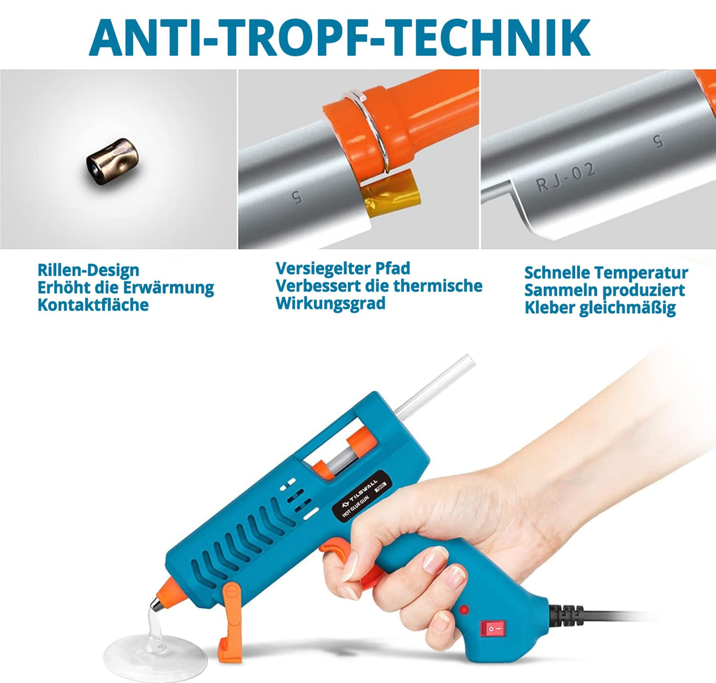 Heißklebepistole 50W Tilswall, Klebepistole mit 75pcs Klebesticks 7mm x 130mm Transparente Klebepistole Set für Schule DIY Kunst, Handwerk und Schnelle Reparaturen in Haus