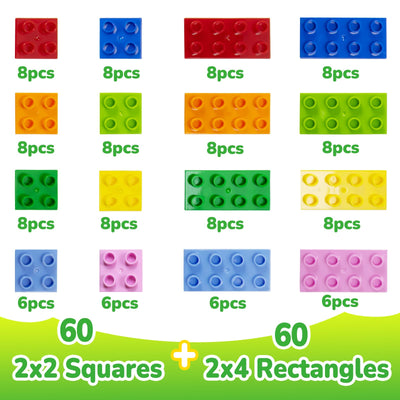 Mirthben 120 Stück Große Bausteine Set, 2 Formen und 8 Farben Bauklötze, Kompatibel mit Duplo Steine und Allen führenden Marke, Bunte Bauspielzeug für Kinder ab 3 Jahren