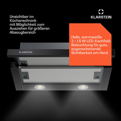 Klarstein Dunstabzugshaube 60cm, Abluft-Dunstabzugshaube mit Spülmaschinenfestem Filter aus Aluminium, Leise Abzugshaube Abluft, 305m³/h Luftstrom, Effiziente Wandhauben mit LEDs & Touch Controls