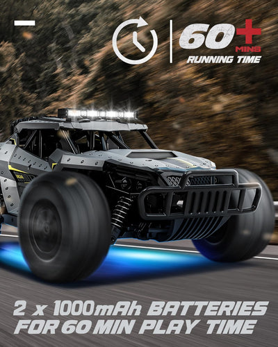 Tecnock Ferngesteuertes Auto 1:16 mit Scheinwerfer und Fahrgestellbeleuchtung, All Terrain Off Road RC Monstertruck 2,4GHz Spielzeug, 2 Akku für 60 Min. Laufzeit - Geschenk für Erwachsene Kinder