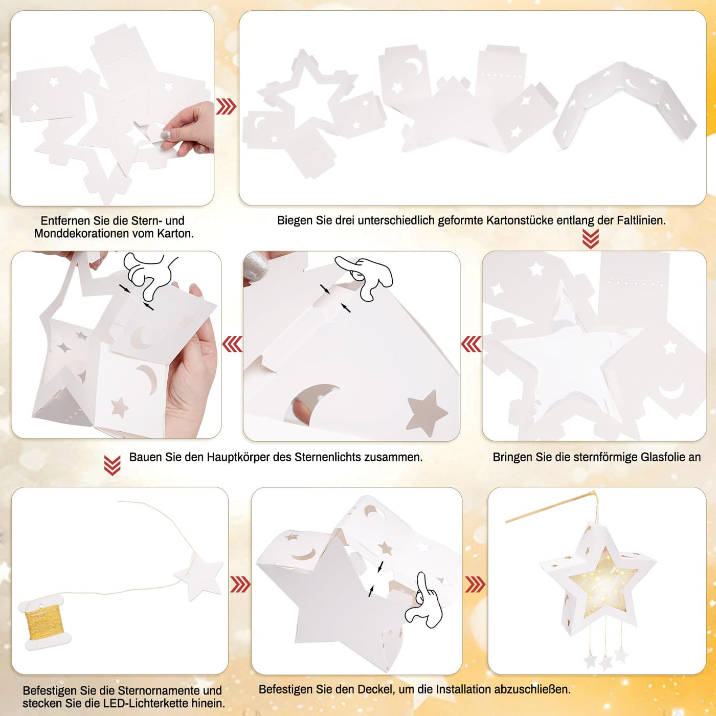 4 Stück Laternen Bastelsets Kinder, Sterne Kreativset Papierlaternen Bastelset, Sterne Laternen zum Basteln Papierlaternen Kreativset für Jungen Mädchen Geschenk Sankt Martin Laternenumzug Weihnachten