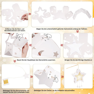 4 Stück Laternen Bastelsets Kinder, Sterne Kreativset Papierlaternen Bastelset, Sterne Laternen zum Basteln Papierlaternen Kreativset für Jungen Mädchen Geschenk Sankt Martin Laternenumzug Weihnachten