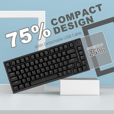YINDIAO Ajazz AK820 Mechanische Tastatur mit Knopf,75% ANSI-Layout, 81 Tasten,Kabelgebundene Gaming-Tastatur,Verbesserte Dichtungsmontage,Roter Hot-Swap-Schalter,Eisweißes Licht,für PC,MAC (Schwarz)