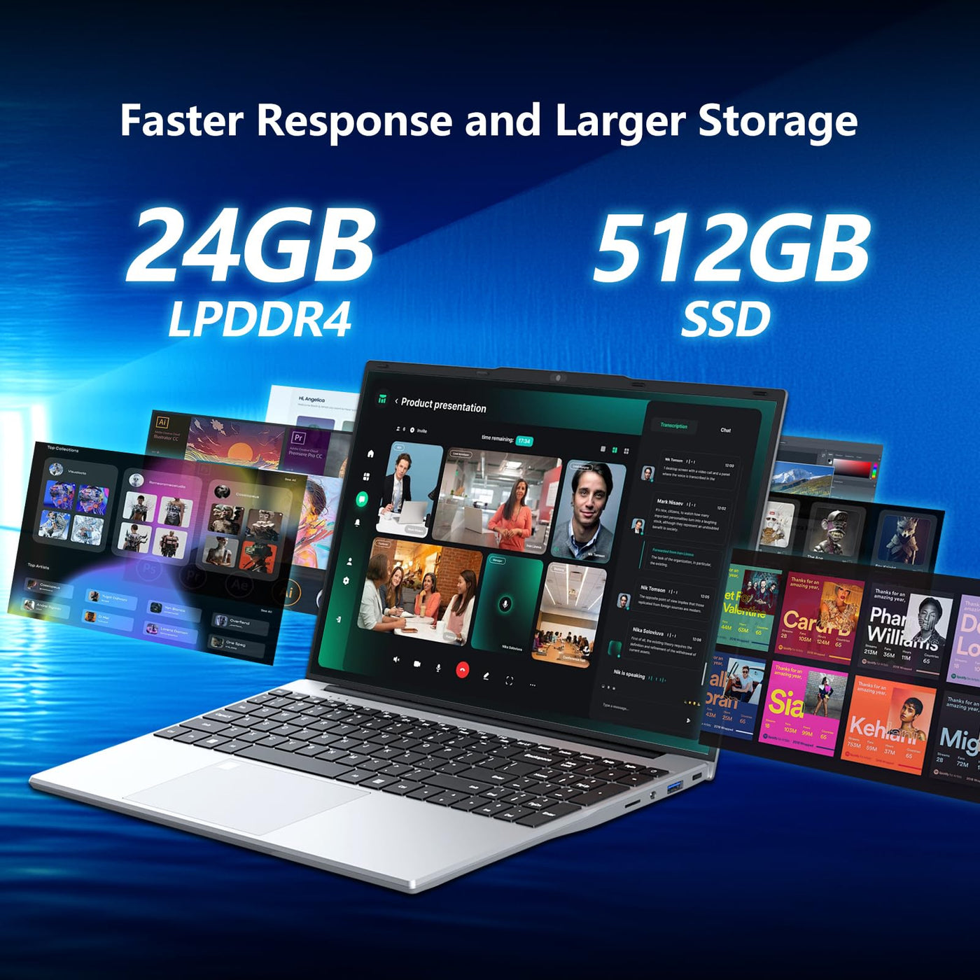 Notebook PC 15,6 Zoll, Notebook 24GB RAM 512GB SSD Prozessor N5095 UHD Grafik, FHD 1920 * 1080 mit WiFi 5/USB 3.0/Ziffernblock/Tastatur mit Hintergrundbeleuchtung/Touch ID Laptop