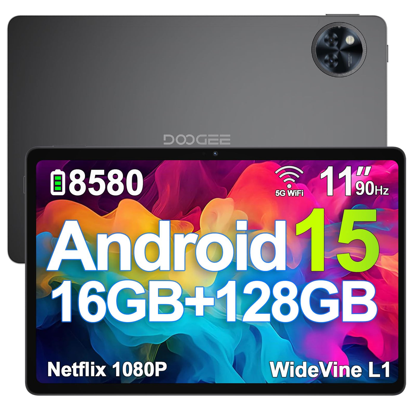 DOOGEE U11 Android 15 Tablet 11 Zoll 16GB RAM +128GB ROM (2TB TF) 8580mAh Gaming Tablet Android, 13MP+5MP, Octa-Core Tablets PC 2.4G+5G WLAN GMS/ WidevineL1/ 3.5mm Audio/GPS/Face ID/OTG [2025]