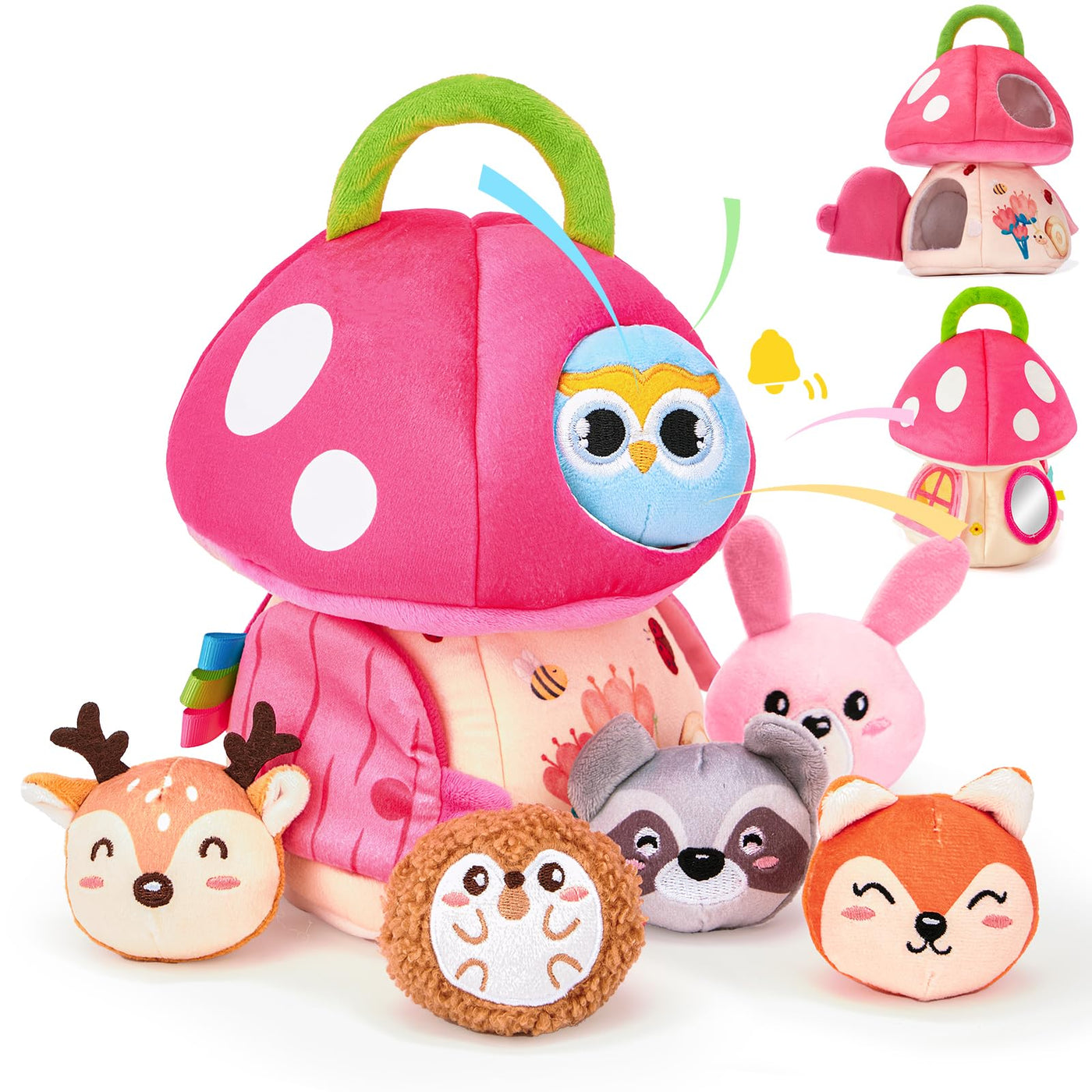 hahaland Baby Spielzeug 6 12 18 Monate, Pilzhaus mit Tieren Rassel, Krepppapier,Spiegel,Lernspielzeug für Babys Fördert Sensorische & Motorik,Montessori Spielzeug Geschenk für Kleinkinder 1 2 3 Jahren