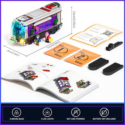 FUNWHOLE Cyberpunk Zukünftiger Bus mit LED-Beleuchtung – 2-in-1 Modell mit Licht, 605 Teile für Sci-Fi-Fans und Erwachsene, Perfekte Cyberpunk-Stadt-Deko