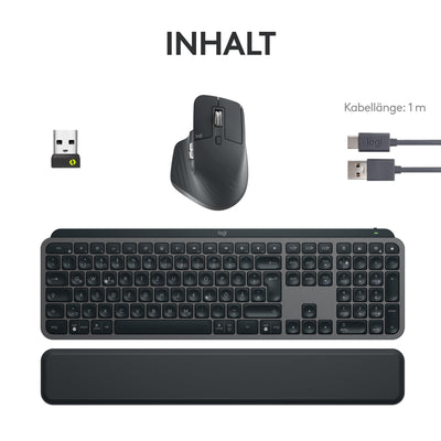 Logitech MX Keys S Combo: Leistungsstarke kabellose Tastatur und Maus mit Handablage,Customizable Illumination, Fast Scrolling,Bluetooth, für Windows/Linux/Chrome/Mac- Graphit, Deutsches QWERTZ-Layout