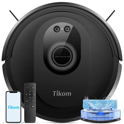 Tikom Saugroboter mit Wischfunktion 2 in 1, G8000 Max Staubsauger Roboter, 5000Pa Starke Saugkraft Roboterstaubsauger, Selbstaufladend, WLAN, 150Mins Max, Ideal für Tierhaare, Teppich, Hartboden