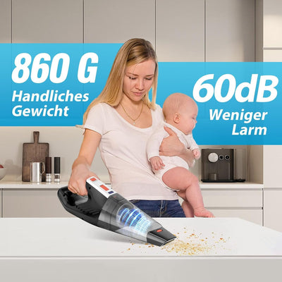 Hihhy Handstaubsauger, 12000Pa Handstaubsauger Akku Beutellos Testsieger, Autostaubsauger 11.1V 135W Kabellos Handsauger Mini Staubsauger Für Auto, Haus, Tierhaare