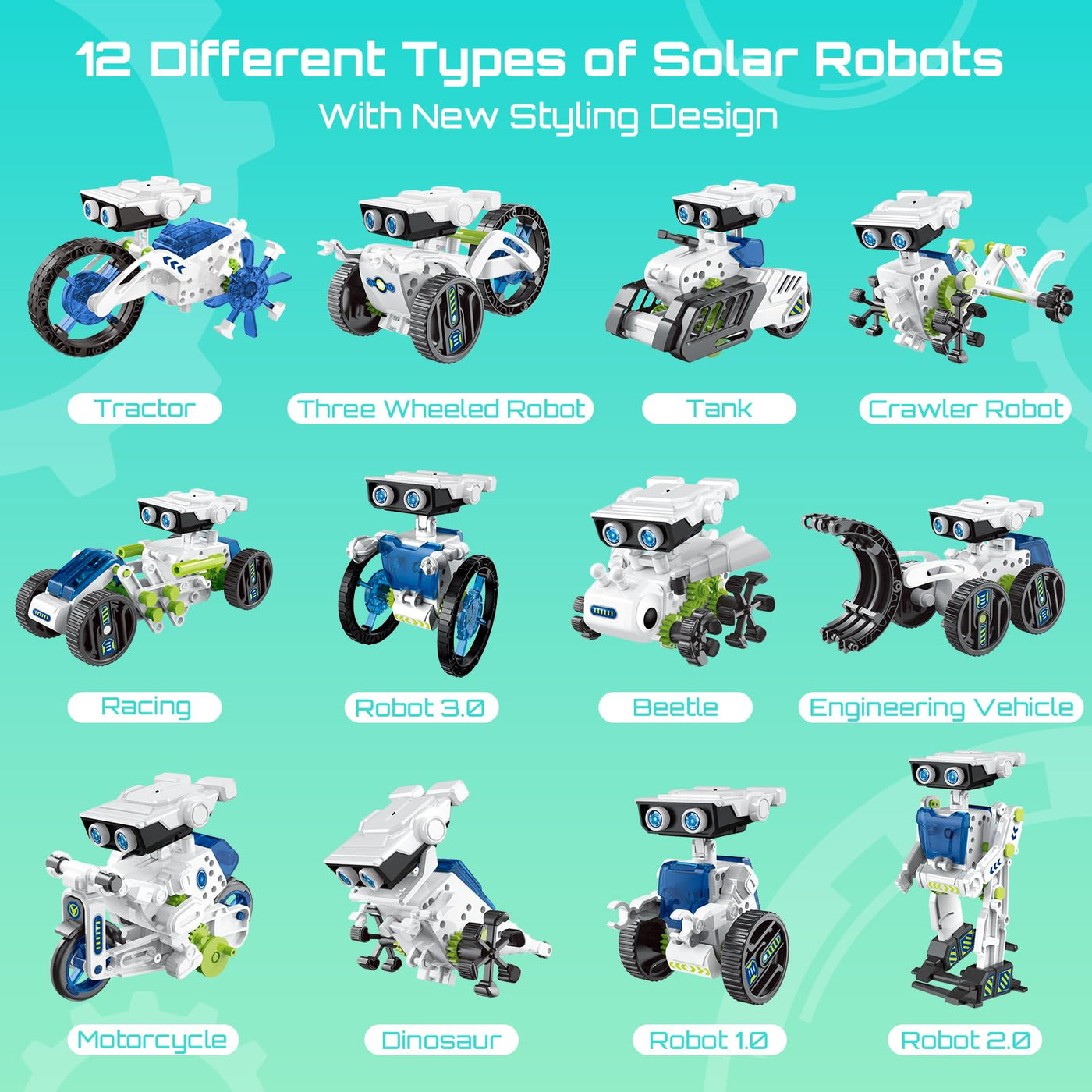 Solar Roboter Spielzeug für Kinder, 12-in-1 Solar Robot Kit Solar oder Wiederaufladbar Batterie Betrieben DIY STEM Bauspielzeug Experimente Spielzeug BausatzJunge ab 8 9 10 11 12 13 Jahren