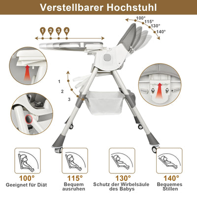 LINELUCK Hochstuhl Baby 6in1 Kinderhochstuhl mit Babyliege und Baby Schaukelstuhl, Verstellbar Klappbar Hochstuhl Baby mit Essbrett und Rollen,Korb, mitwachsend ab 6 Monate bis 6 Jahre Babystuhl