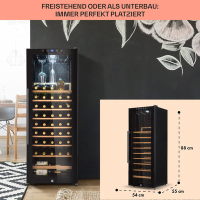 Klarstein Weinkühlschrank, Getränkekühlschrank Schmal, 1 Zone Kühlschrank mit Glastür, Getränkekühlschränke Freistehend, Weinkühlschrank Klein, Weinkühlschränke mit UV-Schutz, 4-18°C, 54 Flaschen