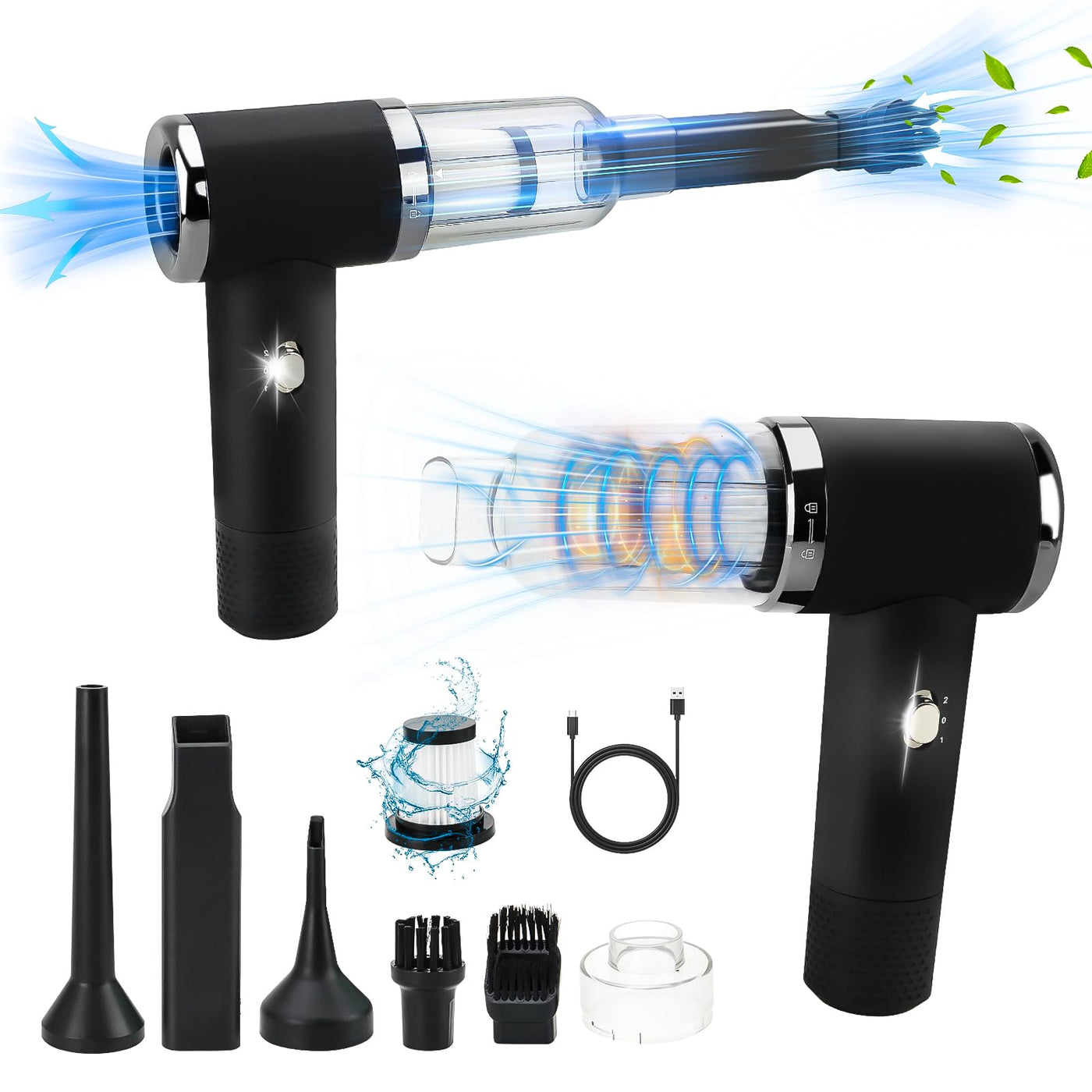 D-Lumina Handstaubsauger，15000PA kabelloser Handstaubsauger Akku mit USB-C Schnellladung，Auto Staubsauger Stark Waschbar mit HEPA-Filter，Hand Vacuum Cleaner für Auto/Haus/Haustiere