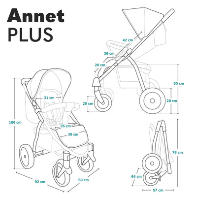 LIONELO Annet Plus Buggy bis 22 kg mit Liegefunktion, Kinderwagen klein zusammenklappbar mit Zubehör, Eva-Schaum-Räder, Moskitonetz, Fußdecke Getränkehalter, Korb