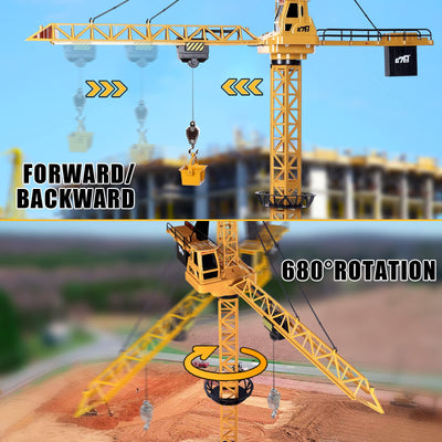 deAO RC Bauturmkran für Kinder, Ferngesteuerte Kran 128 cm Höhe, 6 Kanäle, 680 ° Rotation, Ferngesteuert Turmkran Spielzeug mit Lichter und Geräusche, Modell Die Cast, Geschenke für Jungen Mädchen