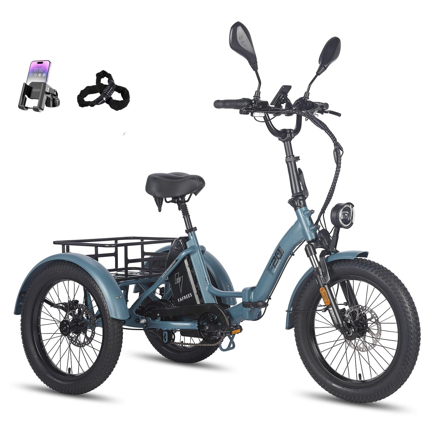 Fafrees E Bike 3 Rad, E Bike Dreirad für Erwachsene 48V 21Ah Akku, F20 Mate Ebike Klapprad fatbike Lastenfahrrad 20 * 3.0 Zoll, 65N.m Dreirad für senioren Reichweite bis zu 65-115Km, Blau