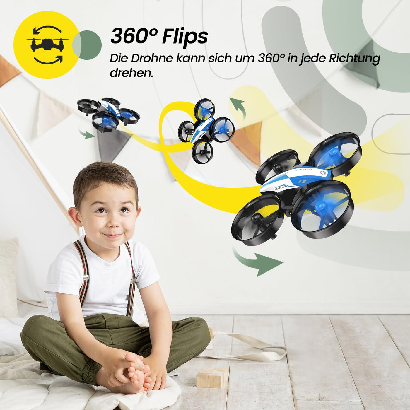 Holy Stone HS210 Mini Drohne für Kinder,RC Quadrocopter Nano Drone mit 3 Akkus 21 Min. Lange Flugzeit, Auto Höhenhaltung, 360° Rollen, Kopfloss Modus, One Key Start Indoor Geschenk Anfänger,Blau,C0