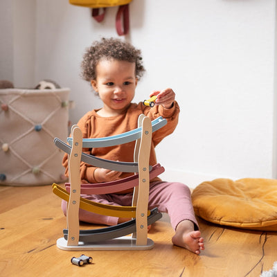 Kindsgut Murmelbahn, Motorik-Spielzeug aus Holz mit 4 Autos, dezente Farben und umweltfreundliche Materialien, kindgerecht, Luca