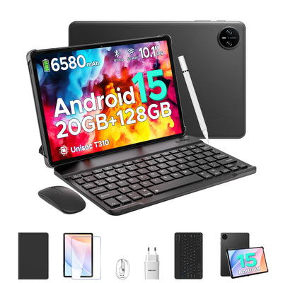 DOOGEE Tab A9 Pro Android 15 Tablet 10 Zoll 20GB RAM + 128GB ROM(2TB TF) Unisoc T310 6580mAh 8MP + 5MP Tablet mit Tastatur, Stift, Maus, Hülle, Schutzfolie/Face ID/ 5G WiFi/ 3,5mm Kopfhörerbuchse