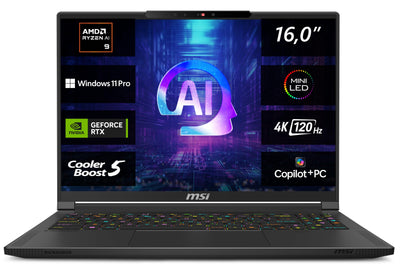 MSI Stealth A16 AI+, Gaming Laptop, Copilot+ PC, 16,0" UHD+, AMD Ryzen AI 9 HX 370 Prozessor, 32 GB LPDDR5X-7500 RAM, 2 TB, NVIDIA GeForce RTX 4070, Windows 11 Pro, QWERTZ Tastatur, A3XVGG-203