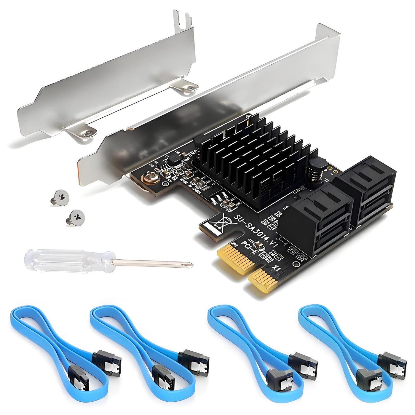 PCIe SATA Karte 4 Ports mit 4 SATA Kabeln, SATA 3.0 Controller Erweiterungskarte mit Low Profile Bracket, PCI-E X1 3.0 Gen3 (6Gbps) Boot als Systemplatte, Non Raid, unterstützt 4 SATA 3.0 Geräte
